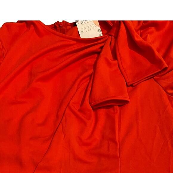 BTFBM Womens Red Dress Size XL Midi Long Sleeve Cinch Waist Back Zip Stretch NWT - Picture 4 of 8